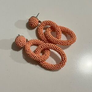 Peach Beaded Double Hoop Drop Earrings